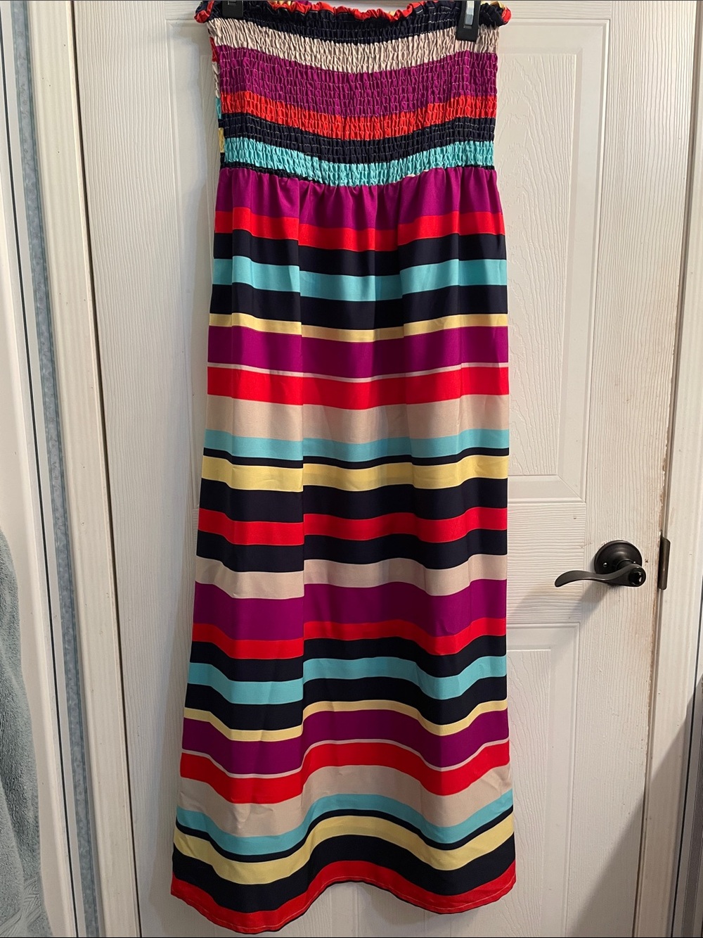 Multicolor Striped Strapless Maxi Dress